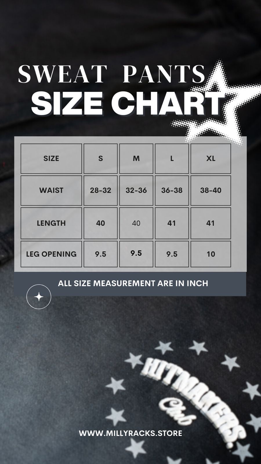 Size Guide for Baggy Sweatpants